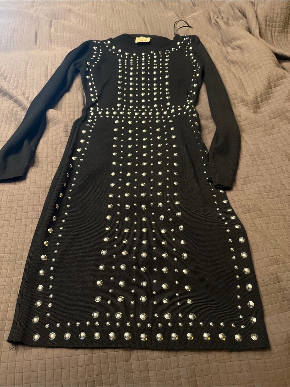 Black Long-Sleeve Studded Bodycon Dress